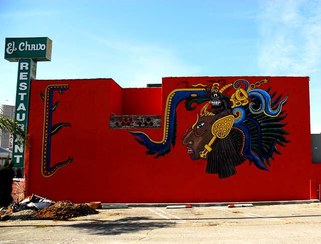 Toltec Warrior mural - El Chavo Restaurant parking lot, 4441 Sunset Boulevard  