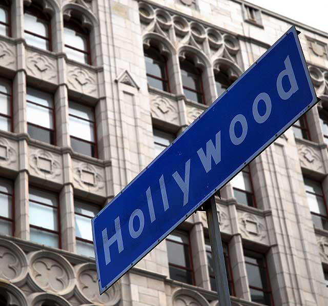 Blue Hollywood street sign, Hollywood Boulevard at Sycamore