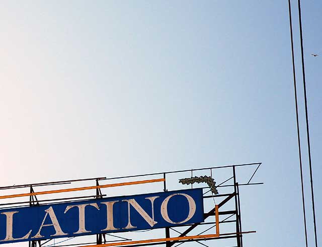 Byzantine-Latino Quarter sign, Normandie Avenue and Pico Boulevard, Los Angeles