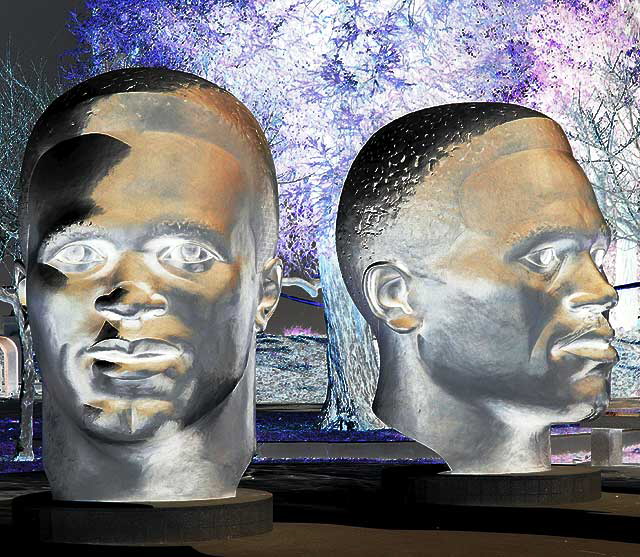 Robinson Memorial - portrait sculptures commemorating the lives of two brothers, Jackie and Mack Robinson, Garfield Avenue, north of Union Street, across the street from Pasadena City Hall Robinson Memorial - portrait sculptures commemorating the lives of two brothers, Jackie and Mack Robinson, Garfield Avenue, north of Union Street, across the street from Pasadena City Hall