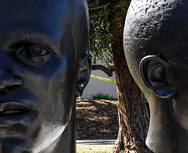 Robinson Memorial - portrait sculptures commemorating the lives of two brothers, Jackie and Mack Robinson, Garfield Avenue, north of Union Street, across the street from Pasadena City Hall