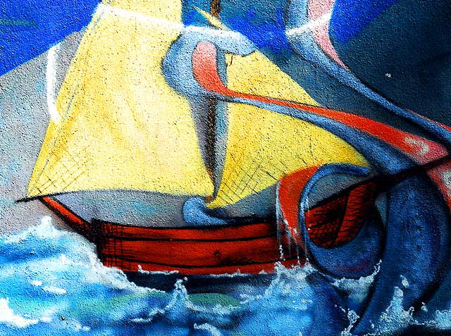 Sailboat - detail of a mural, Stanley Avenue at Melrose