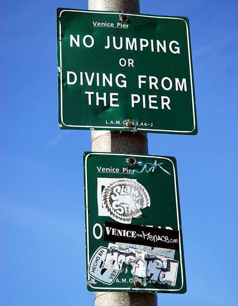 Warning signs, Venice Pier