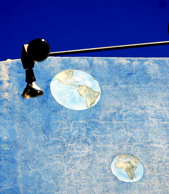 Earths painted on blue wall, Hollywood Boulevard