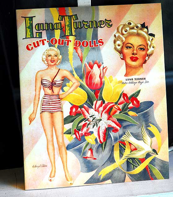 Lana Turner cut-out doll book in the wind of Larry Edmund's Rare Books, Hollywood Boulevard
