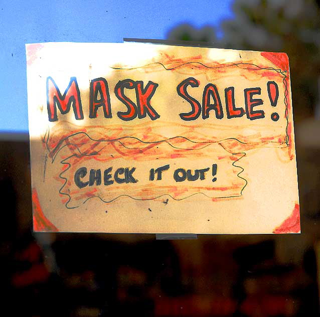 Mask Sale - sign in shop window, Hollywood Boulevard