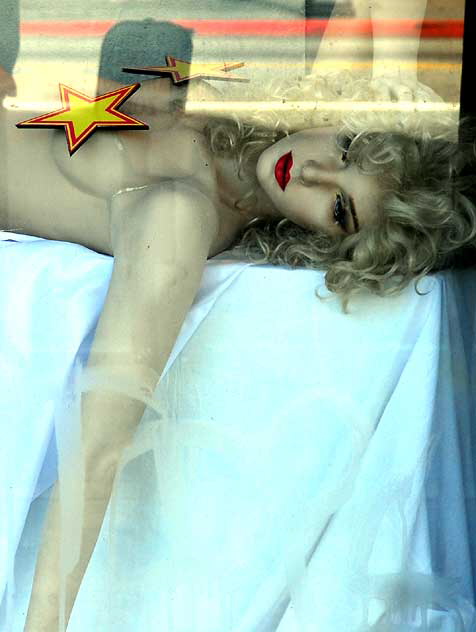 Manikin in the window of World of Wonder (WOW) Storefront Gallery, 6650 Hollywood Boulevard, at Cherokee - for the show "All-American Porn: 25 Years of Erotic Photography from Vivid Entertainment" 