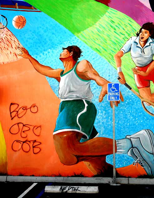 Mural by Carlos Callejo and Chris-Fernando Callejo at the Echo Park Community Sports Center, Glendale Boulevard in Echo Park