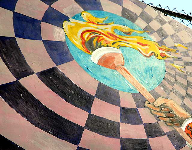 Mural by Carlos Callejo and Chris-Fernando Callejo at the Echo Park Community Sports Center, Glendale Boulevard in Echo Park Mural by Carlos Callejo and Chris-Fernando Callejo at the Echo Park Community Sports Center, Glendale Boulevard in Echo Park