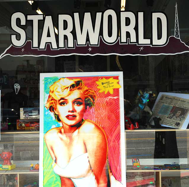 The window of Starworld on Hollywood Boulevard, Marilyn Monroe poster