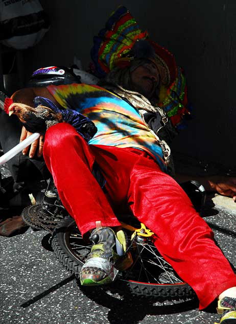 Man in pirate costume asleep on Hollywood Boulevard