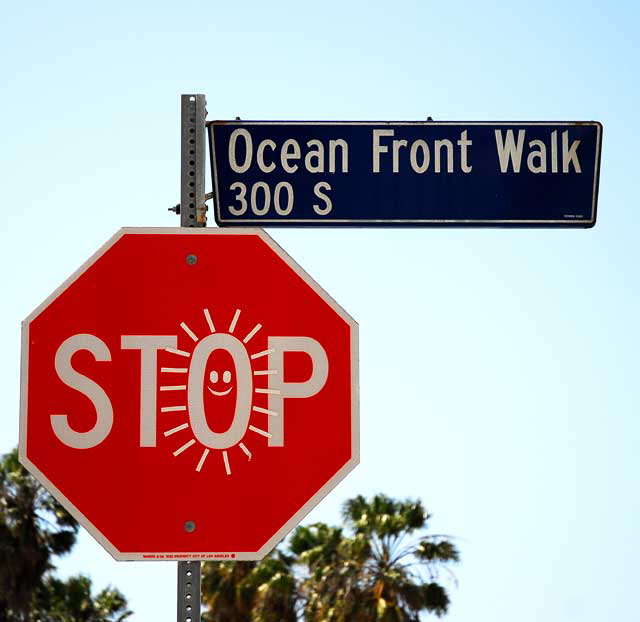 Stop Sign, Rose Avenue at Ocean Front Walk, Venice Beach