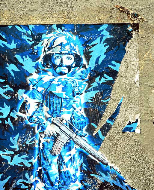 Blue Clown Soldier - poster in an alley off Cherokee in Hollywood