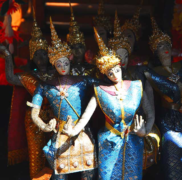 Miniature Thai figurines at shrine, Thai Plaza on Hollywood Boulevard, near Western