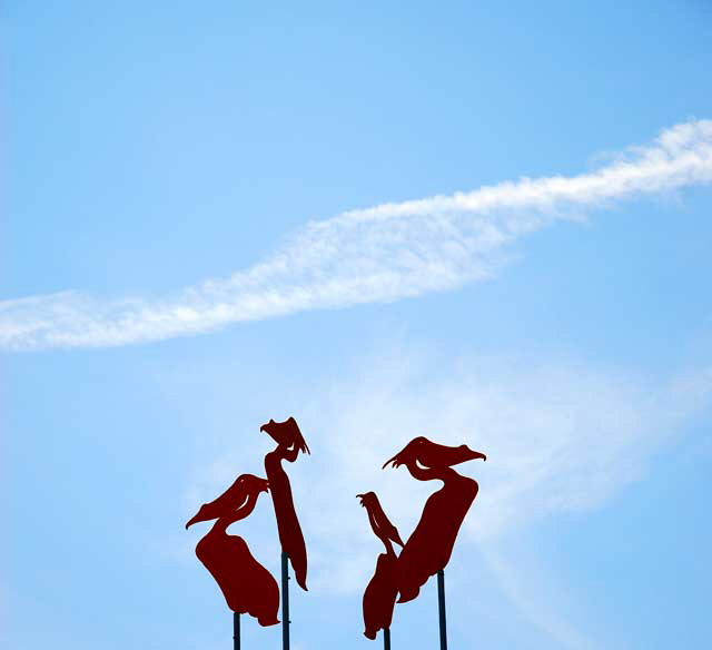 Pelican figures at the base of the Santa Monica Pier