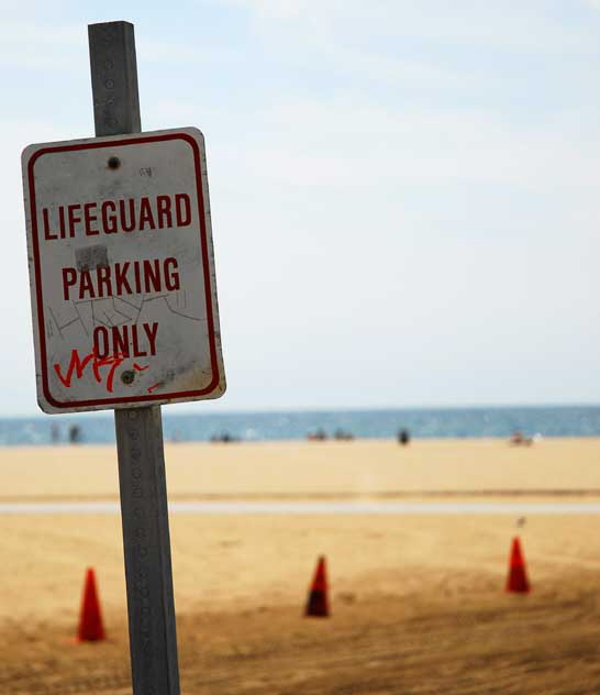 Lifeguard parking sign just south of the Santa Monica Pier