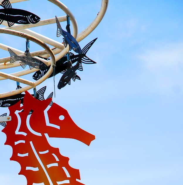 Seahorse and flying fish figures on the Santa Monica Pier