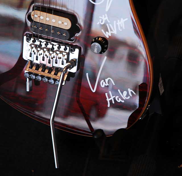 Van Halen guitar in window of Guitar Center, Sunset Boulevard