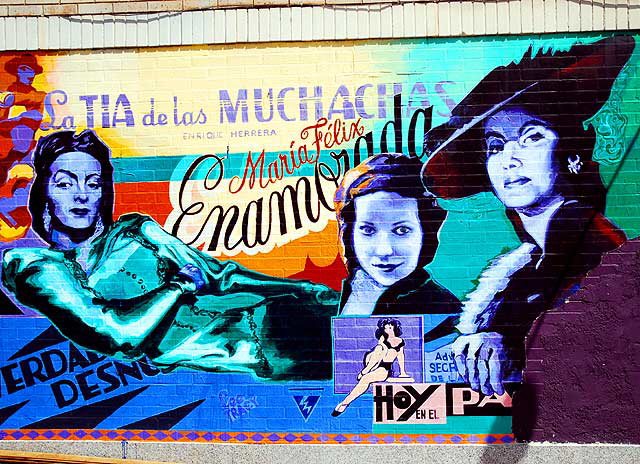 Mural dedicated to Latin movie stars, Sunset Boulevard at Mohawk, in Echo Park