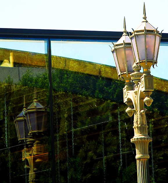Streetlamps and Glass Wall, Ivar Avenue in Hollywood, just north of Sunset