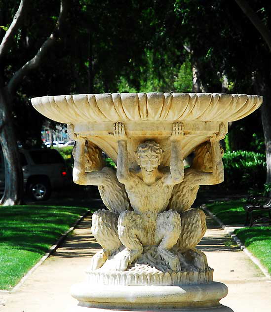 New fountain at the renovated rose garden at Maple and Santa Monica Boulevard in Beverly Hills