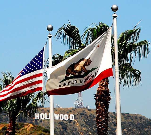 The Hollywood Sign and Flags