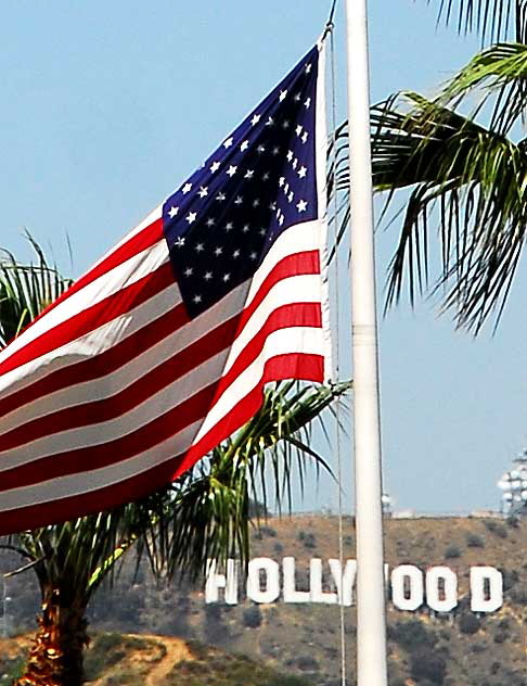 The Hollywood Sign and Flag