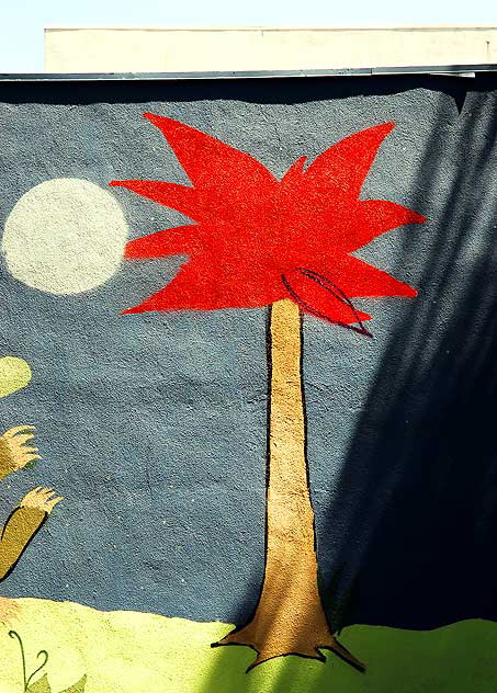 Moon and Red Palm, unfinished mural, Stanley Avenue, just north of Melrose