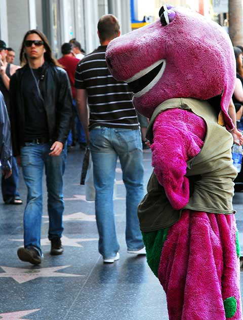 Barney impersonator, Hollywood Boulevard