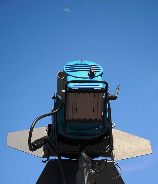 Blue spotlight and half-moon at noon, Hollywood Boulevard