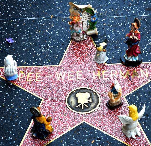 Makeshift shire at Pee-Wee Herman's star on the Hollywood Walk of Fame