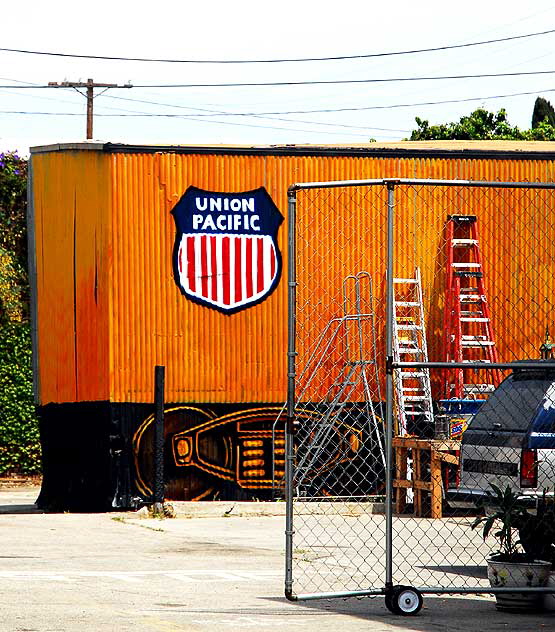 Shed painted as freight car, in an alley off Saint Andrews Place, just south of Hollywood Boulevard