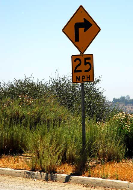 Curve sign on Mulholland Drive above Coldwater Canyon