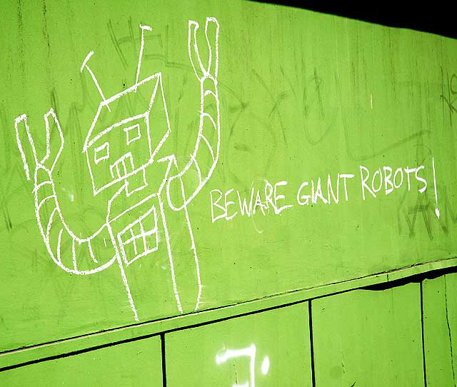 : Beware Giant Robots - green wall, North La Brea at Sunset Boulevard, Hollywood
