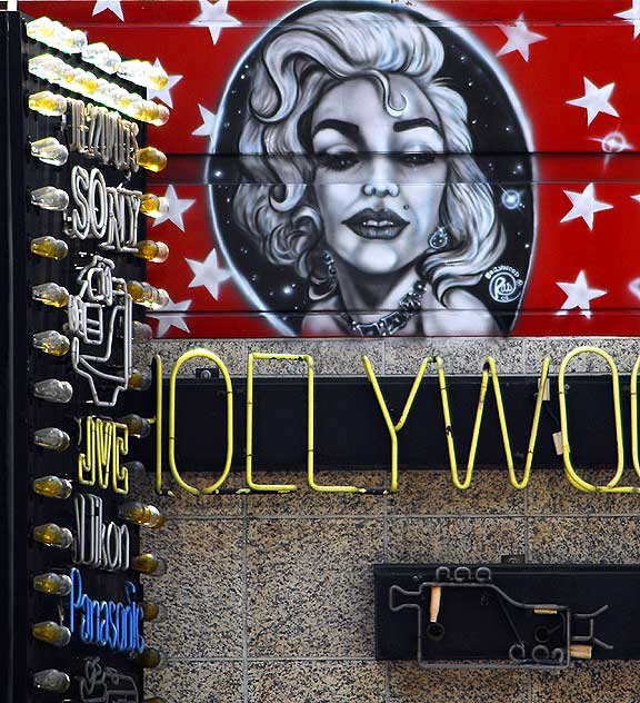 Marilyn Monroe face at camera shop, Hollywood Boulevard 