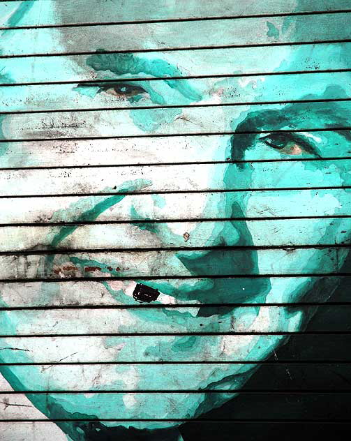 John Raitt graphic on rollup door, Hollywood Boulevard near Wilcox