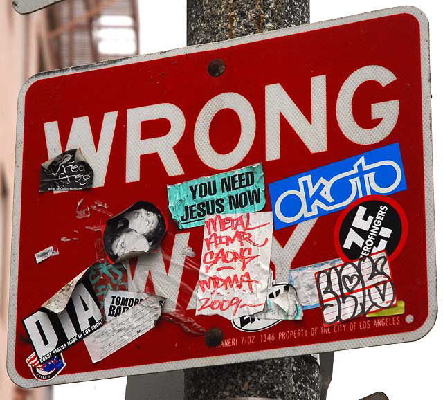 Wrong Way Sign and Jesus Sticker, Venice Beach