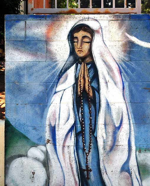 The St Francis of Assisi School, 1550 Maltman Avenue, at Sunset Boulevard - 1999 mural by Theo Garcia 
