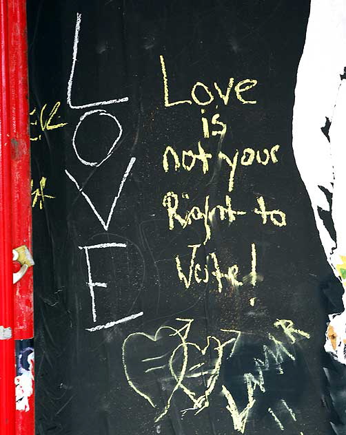 Wall of graffiti left over from gay rights rally, Hollywood Boulevard, Monday, June 1, 2009