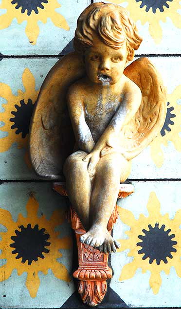 Cherub on tile, parking structure on the Sunset Strip