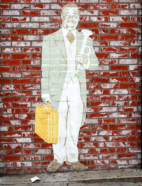 Louis Armstrong on brick wall, La Brea north of Melrose, Los Angeles