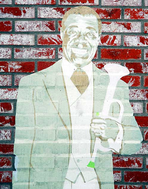 Louis Armstrong on brick wall, La Brea north of Melrose, Los Angeles