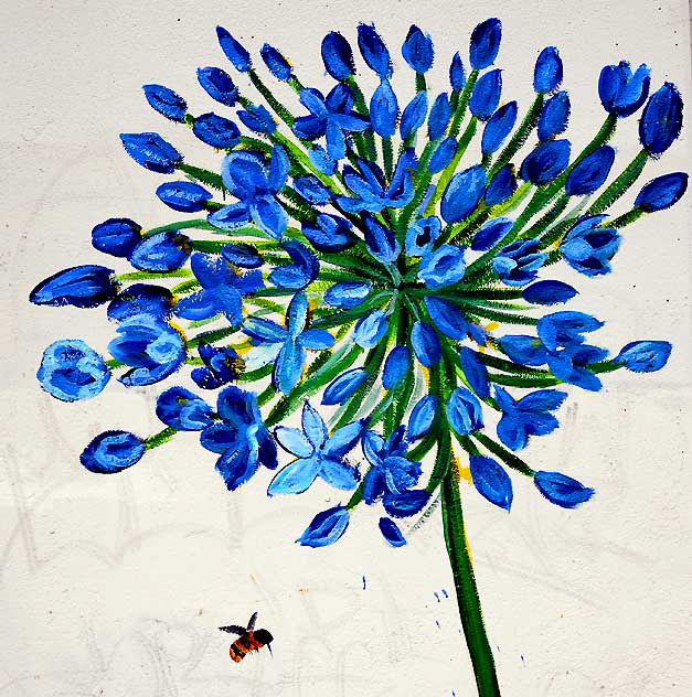 La Brea at Willoughby, just south of Hollywood, fake agapanthus and fake bee