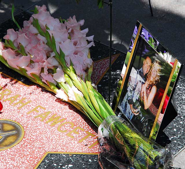 The scene at Farah Fawcett's star on the Hollywood Walk of Fame - on the northwest corner of Hollywood Boulevard and Sycamore - the day of her death, Thursday, June 25, 2009