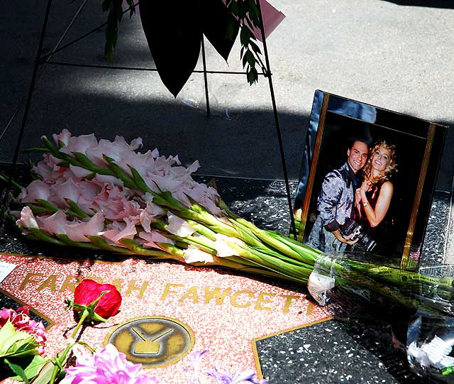 The scene at Farah Fawcett's star on the Hollywood Walk of Fame - on the northwest corner of Hollywood Boulevard and Sycamore - the day of her death, Thursday, June 25, 2009