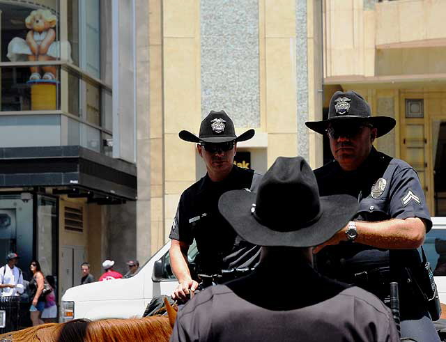 The scene on Hollywood Boulevard on Friday, June 26, 2009 - the day after the death of Michael Jackson - LAPD horses