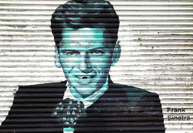 Frank Sinatra graphic on rollup door, Hollywood Boulevard