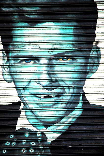 Frank Sinatra graphic on rollup door, Hollywood Boulevard