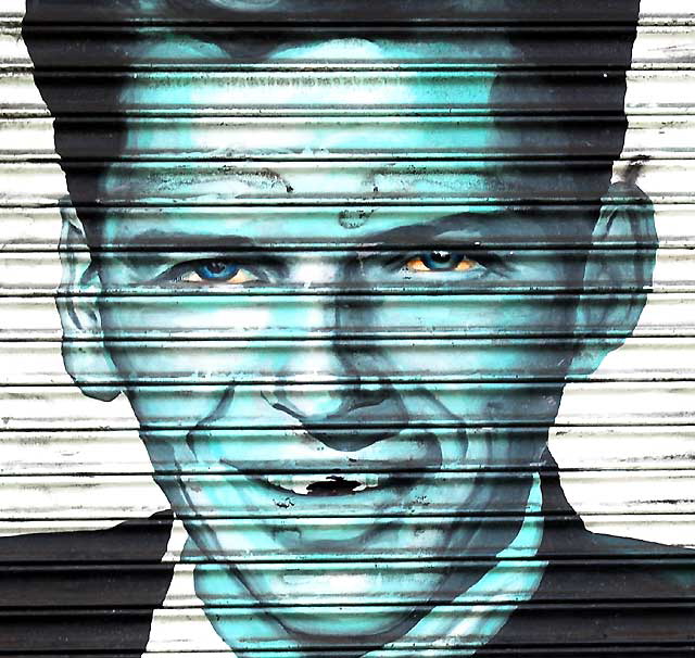 Frank Sinatra graphic on rollup door, Hollywood Boulevard