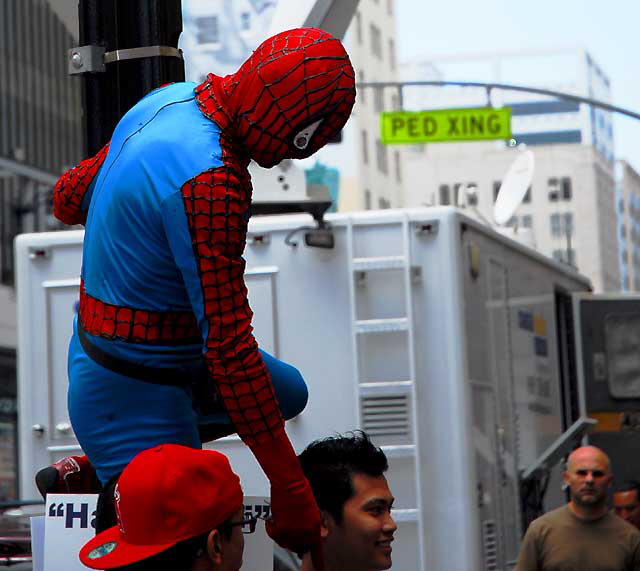 Spiderman impersonator in the front of Grauman's Chinese Theater